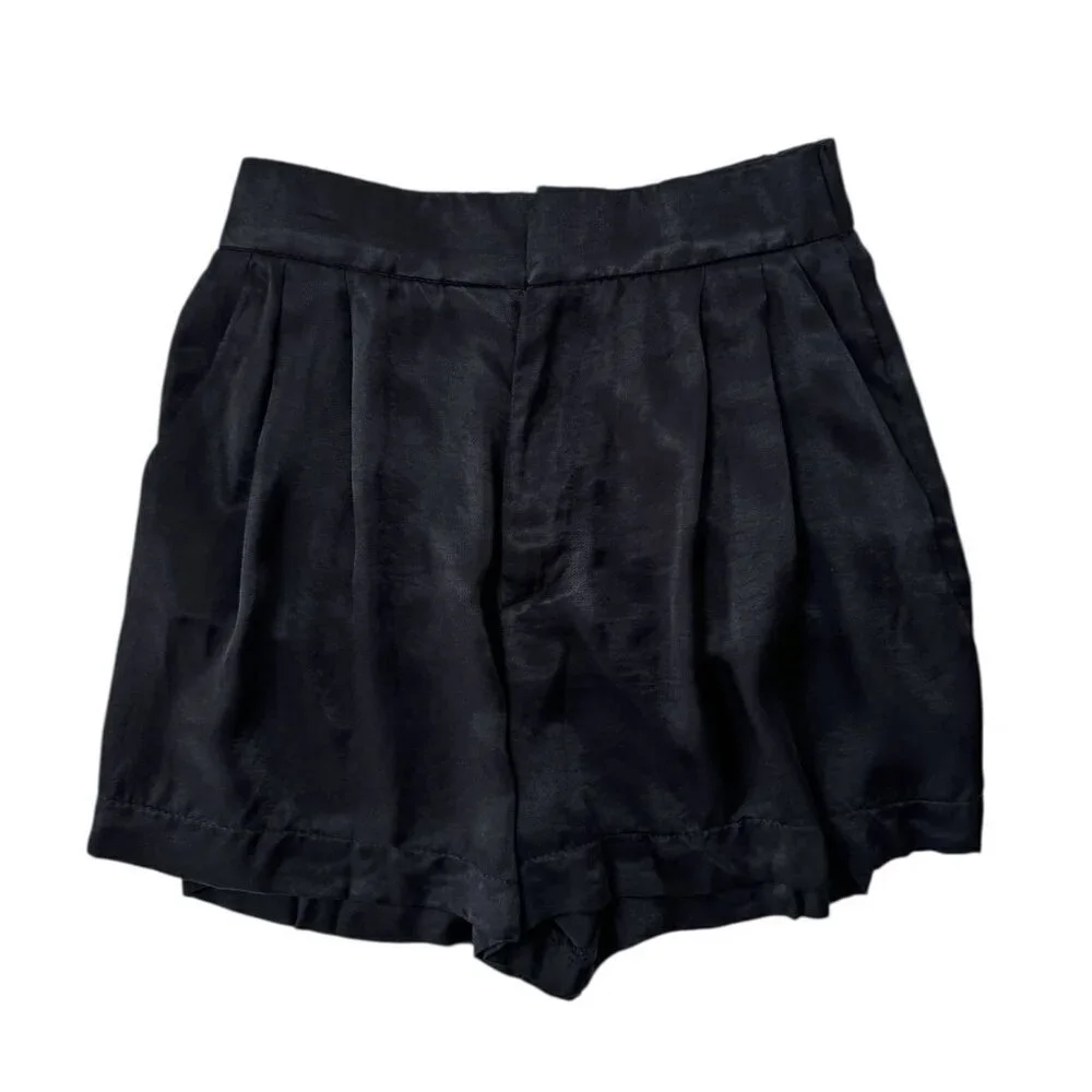 Zara Women's Pleated Black Satin Shorts Size XS